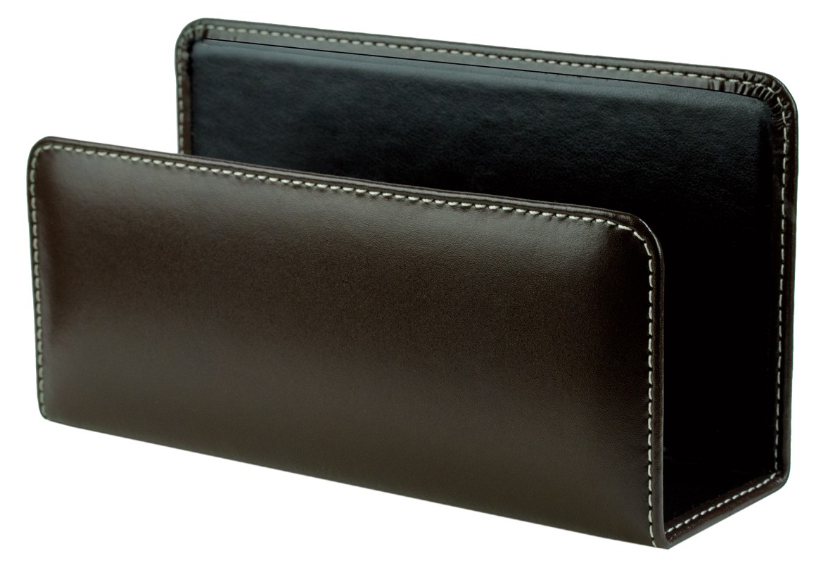 Briefständer CAMBRIDGE Top Grain Rindspaltleder mit heller Kontrastnaht dunkelbraun